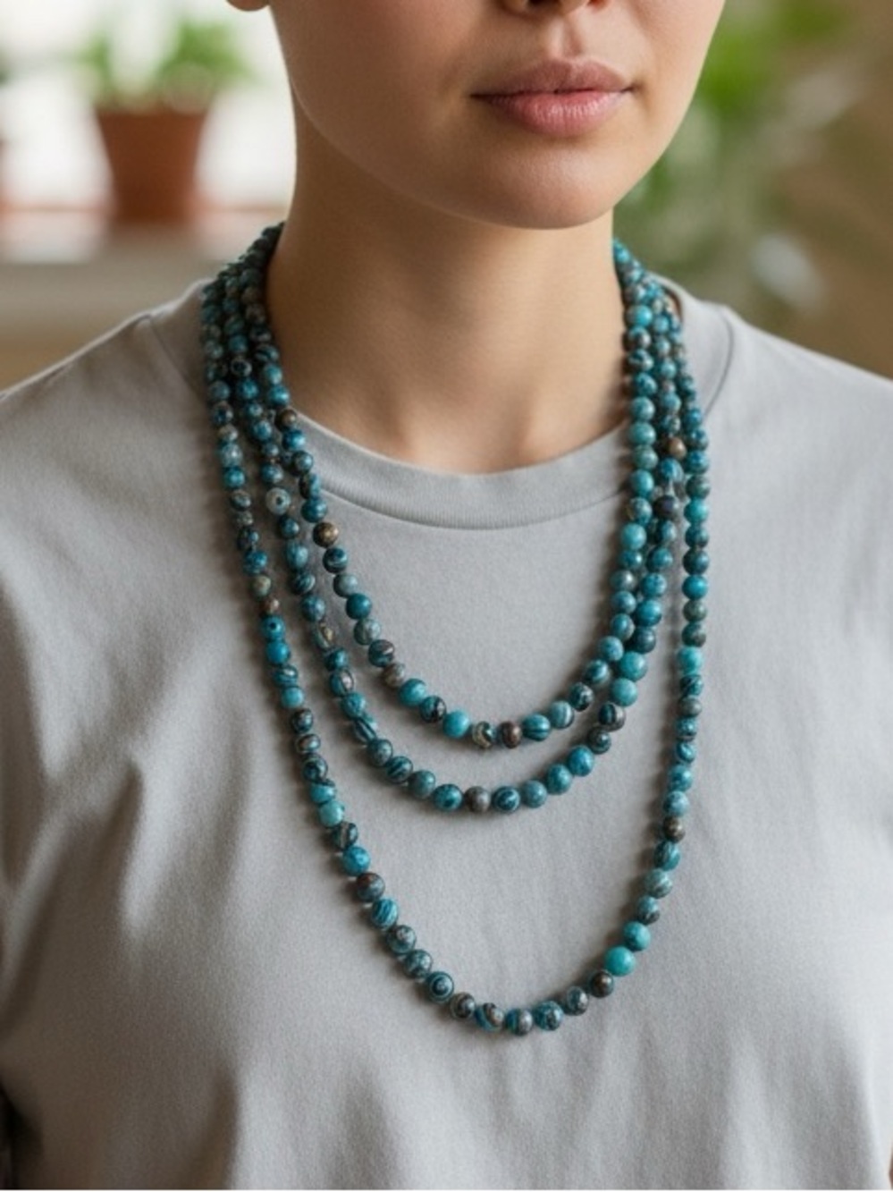 Artisan Made Layered Snake Stone Beaded Necklace NWOT